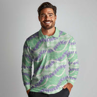 Pastel Green Hawaii Palaka Honohono Pikake Long Sleeve Polo Shirt Hawaiian Orchid Lei Polynesian Pattern LT14 - Polynesian Pride