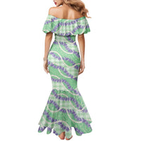 Pastel Green Hawaii Palaka Honohono Pikake Mermaid Dress Hawaiian Orchid Lei Polynesian Pattern LT14 - Polynesian Pride
