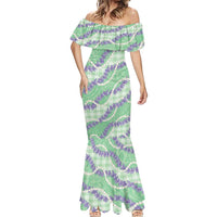 Pastel Green Hawaii Palaka Honohono Pikake Mermaid Dress Hawaiian Orchid Lei Polynesian Pattern LT14 - Polynesian Pride