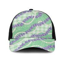 Pastel Green Hawaii Palaka Honohono Pikake Mesh Trucker Cap Hawaiian Orchid Lei Polynesian Pattern - Polynesian Pride