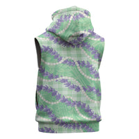 Pastel Green Hawaii Palaka Honohono Pikake Sleeveless Hoodie Hawaiian Orchid Lei Polynesian Pattern LT14 - Polynesian Pride