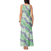 Pastel Green Hawaii Palaka Honohono Pikake Tank Maxi Dress Hawaiian Orchid Lei Polynesian Pattern LT14 - Polynesian Pride
