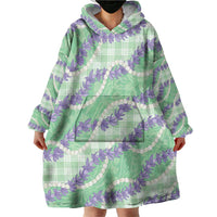 Pastel Green Hawaii Palaka Honohono Pikake Wearable Blanket Hoodie Hawaiian Orchid Lei Polynesian Pattern LT14 - Polynesian Pride