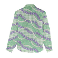 Pastel Green Hawaii Palaka Honohono Pikake Women Casual Shirt Hawaiian Orchid Lei Polynesian Pattern - Polynesian Pride