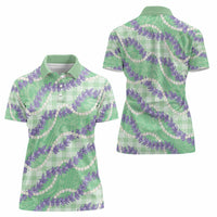 Pastel Green Hawaii Palaka Honohono Pikake Women Polo Shirt Hawaiian Orchid Lei Polynesian Pattern LT14 - Polynesian Pride