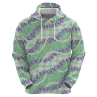 Pastel Green Hawaii Palaka Honohono Pikake Zip Hoodie Hawaiian Orchid Lei Polynesian Pattern LT14 - Polynesian Pride