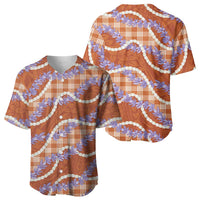 Orange Hawaii Palaka Honohono Pikake Baseball Jersey Hawaiian Orchid Lei Polynesian Pattern - Polynesian Pride
