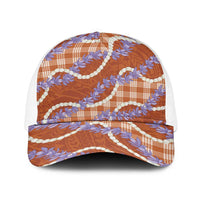 Orange Hawaii Palaka Honohono Pikake Baseball Net Cap Hawaiian Orchid Lei Polynesian Pattern - Polynesian Pride