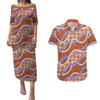 Orange Hawaii Palaka Honohono Pikake Couples Matching Puletasi and Hawaiian Shirt Hawaiian Orchid Lei Polynesian Pattern LT14 Orange - Polynesian Pride