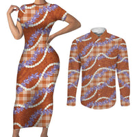 Orange Hawaii Palaka Honohono Pikake Couples Matching Short Sleeve Bodycon Dress and Long Sleeve Button Shirt Hawaiian Orchid Lei Polynesian Pattern LT14 Orange - Polynesian Pride