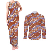 Orange Hawaii Palaka Honohono Pikake Couples Matching Tank Maxi Dress and Long Sleeve Button Shirt Hawaiian Orchid Lei Polynesian Pattern LT14 Orange - Polynesian Pride