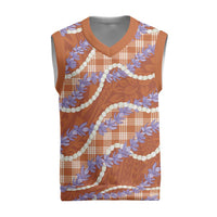 Orange Hawaii Palaka Honohono Pikake Christmas Knitted V-Neck Vest Hawaiian Orchid Lei Polynesian Pattern LT14 Orange - Polynesian Pride
