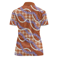 Orange Hawaii Palaka Honohono Pikake Women Polo Shirt Hawaiian Orchid Lei Polynesian Pattern LT14 - Polynesian Pride