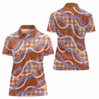 Orange Hawaii Palaka Honohono Pikake Women Polo Shirt Hawaiian Orchid Lei Polynesian Pattern LT14 - Polynesian Pride