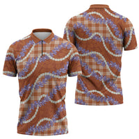 Orange Hawaii Palaka Honohono Pikake Zipper Polo Shirt Hawaiian Orchid Lei Polynesian Pattern LT14 - Polynesian Pride