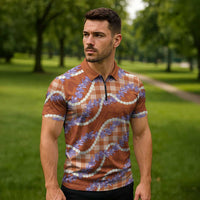 Orange Hawaii Palaka Honohono Pikake Zipper Polo Shirt Hawaiian Orchid Lei Polynesian Pattern LT14 - Polynesian Pride