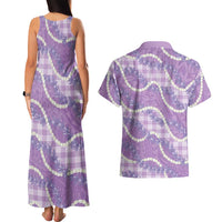 Purple Hawaii Palaka Honohono Pikake Couples Matching Tank Maxi Dress and Hawaiian Shirt Hawaiian Orchid Lei Polynesian Pattern LT14 - Polynesian Pride