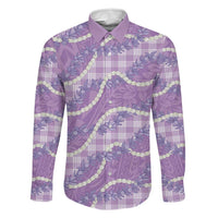 Purple Hawaii Palaka Honohono Pikake Family Matching Puletasi and Hawaiian Shirt Hawaiian Orchid Lei Polynesian Pattern LT14 Dad's Shirt - Long Sleeve Purple - Polynesian Pride