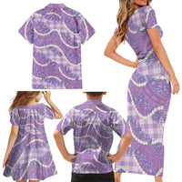 Purple Hawaii Palaka Honohono Pikake Family Matching Short Sleeve Bodycon Dress and Hawaiian Shirt Hawaiian Orchid Lei Polynesian Pattern LT14 - Polynesian Pride