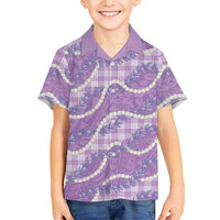Purple Hawaii Palaka - Honohono Pikake Kid Hawaiian Shirt - Hawaiian Orchid Lei Polynesian Pattern LT14 Kid Purple - Polynesian Pride