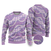 Purple Hawaii Palaka Honohono Pikake Ugly Christmas Sweater Hawaiian Orchid Lei Polynesian Pattern - Polynesian Pride