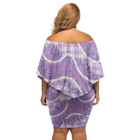Purple Hawaii Palaka Honohono Pikake Off Shoulder Short Dress Hawaiian Orchid Lei Polynesian Pattern LT14 - Polynesian Pride