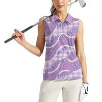 Purple Hawaii Palaka Honohono Pikake Women Sleeveless Polo Shirt Hawaiian Orchid Lei Polynesian Pattern LT14 - Polynesian Pride