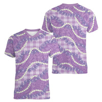 Purple Hawaii Palaka Honohono Pikake Women V-Neck T-Shirt Hawaiian Orchid Lei Polynesian Pattern LT14 - Polynesian Pride