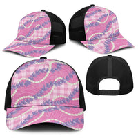 Pink Hawaii Palaka Honohono Pikake Baseball Net Cap Hawaiian Orchid Lei Polynesian Pattern - Polynesian Pride