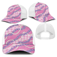 Pink Hawaii Palaka Honohono Pikake Baseball Net Cap Hawaiian Orchid Lei Polynesian Pattern - Polynesian Pride