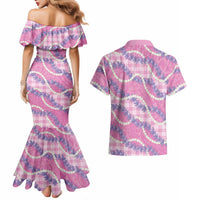 Pink Hawaii Palaka Honohono Pikake Couples Matching Mermaid Dress and Hawaiian Shirt Hawaiian Orchid Lei Polynesian Pattern LT14 - Polynesian Pride
