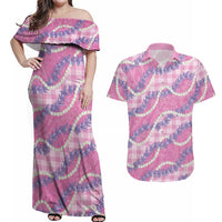 Pink Hawaii Palaka Honohono Pikake Couples Matching Off Shoulder Maxi Dress and Hawaiian Shirt Hawaiian Orchid Lei Polynesian Pattern LT14 Pink - Polynesian Pride