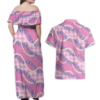 Pink Hawaii Palaka Honohono Pikake Couples Matching Off Shoulder Maxi Dress and Hawaiian Shirt Hawaiian Orchid Lei Polynesian Pattern LT14 - Polynesian Pride