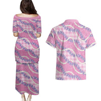 Pink Hawaii Palaka Honohono Pikake Couples Matching Puletasi and Hawaiian Shirt Hawaiian Orchid Lei Polynesian Pattern LT14 - Polynesian Pride