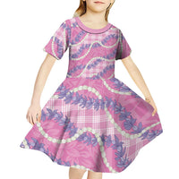 Pink Hawaii Palaka Honohono Pikake Kid Short Sleeve Dress Hawaiian Orchid Lei Polynesian Pattern LT14 - Polynesian Pride