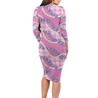 Pink Hawaii Palaka Honohono Pikake Long Sleeve Bodycon Dress Hawaiian Orchid Lei Polynesian Pattern LT14 - Polynesian Pride