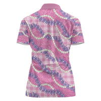 Pink Hawaii Palaka Honohono Pikake Women Polo Shirt Hawaiian Orchid Lei Polynesian Pattern LT14 - Polynesian Pride