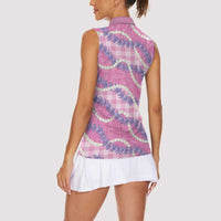 Pink Hawaii Palaka Honohono Pikake Women Sleeveless Polo Shirt Hawaiian Orchid Lei Polynesian Pattern LT14 - Polynesian Pride