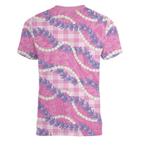 Pink Hawaii Palaka Honohono Pikake Women V-Neck T-Shirt Hawaiian Orchid Lei Polynesian Pattern LT14 - Polynesian Pride