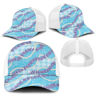 Blue Hawaii Palaka Honohono Pikake Baseball Net Cap Hawaiian Orchid Lei Polynesian Pattern - Polynesian Pride