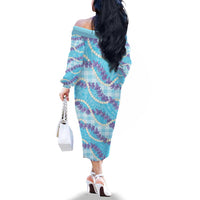 Blue Hawaii Palaka Honohono Pikake Family Matching Off The Shoulder Long Sleeve Dress and Hawaiian Shirt Hawaiian Orchid Lei Polynesian Pattern LT14 - Polynesian Pride