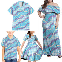 Blue Hawaii Palaka Honohono Pikake Family Matching Off Shoulder Maxi Dress and Hawaiian Shirt Hawaiian Orchid Lei Polynesian Pattern LT14 - Polynesian Pride