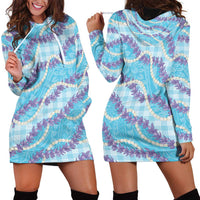 Blue Hawaii Palaka Honohono Pikake Hoodie Dress Hawaiian Orchid Lei Polynesian Pattern LT14 - Polynesian Pride