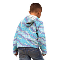 Blue Hawaii Palaka Honohono Pikake Kid Hoodie Hawaiian Orchid Lei Polynesian Pattern - Polynesian Pride