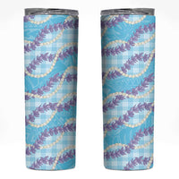 Blue Hawaii Palaka Honohono Pikake Skinny Tumbler Hawaiian Orchid Lei Polynesian Pattern LT14 Blue - Polynesian Pride