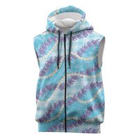 Blue Hawaii Palaka Honohono Pikake Sleeveless Zip Hoodie Hawaiian Orchid Lei Polynesian Pattern - Polynesian Pride