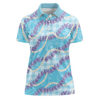 Blue Hawaii Palaka Honohono Pikake Women Polo Shirt Hawaiian Orchid Lei Polynesian Pattern LT14 Female Blue - Polynesian Pride