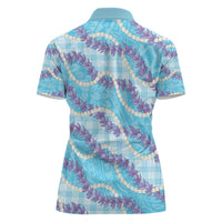 Blue Hawaii Palaka Honohono Pikake Women Polo Shirt Hawaiian Orchid Lei Polynesian Pattern LT14 - Polynesian Pride