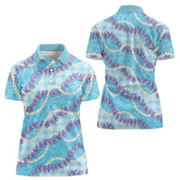Blue Hawaii Palaka Honohono Pikake Women Polo Shirt Hawaiian Orchid Lei Polynesian Pattern LT14 - Polynesian Pride