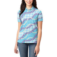 Blue Hawaii Palaka Honohono Pikake Women Polo Shirt Hawaiian Orchid Lei Polynesian Pattern LT14 - Polynesian Pride